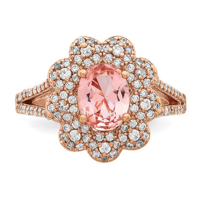 Sterling Silver Rose Gold Plated Imitation Pinksapphire/Cz Ring