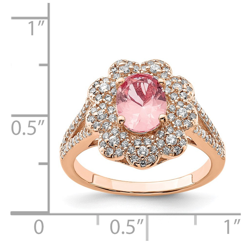 Sterling Silver Rose Gold Plated Imitation Pinksapphire/Cz Ring
