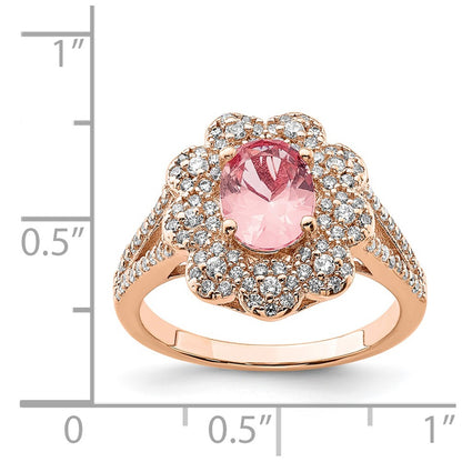 Sterling Silver Rose Gold Plated Imitation Pinksapphire/Cz Ring