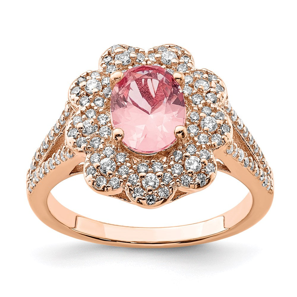 Sterling Silver Rose Gold Plated Imitation Pinksapphire/Cz Ring