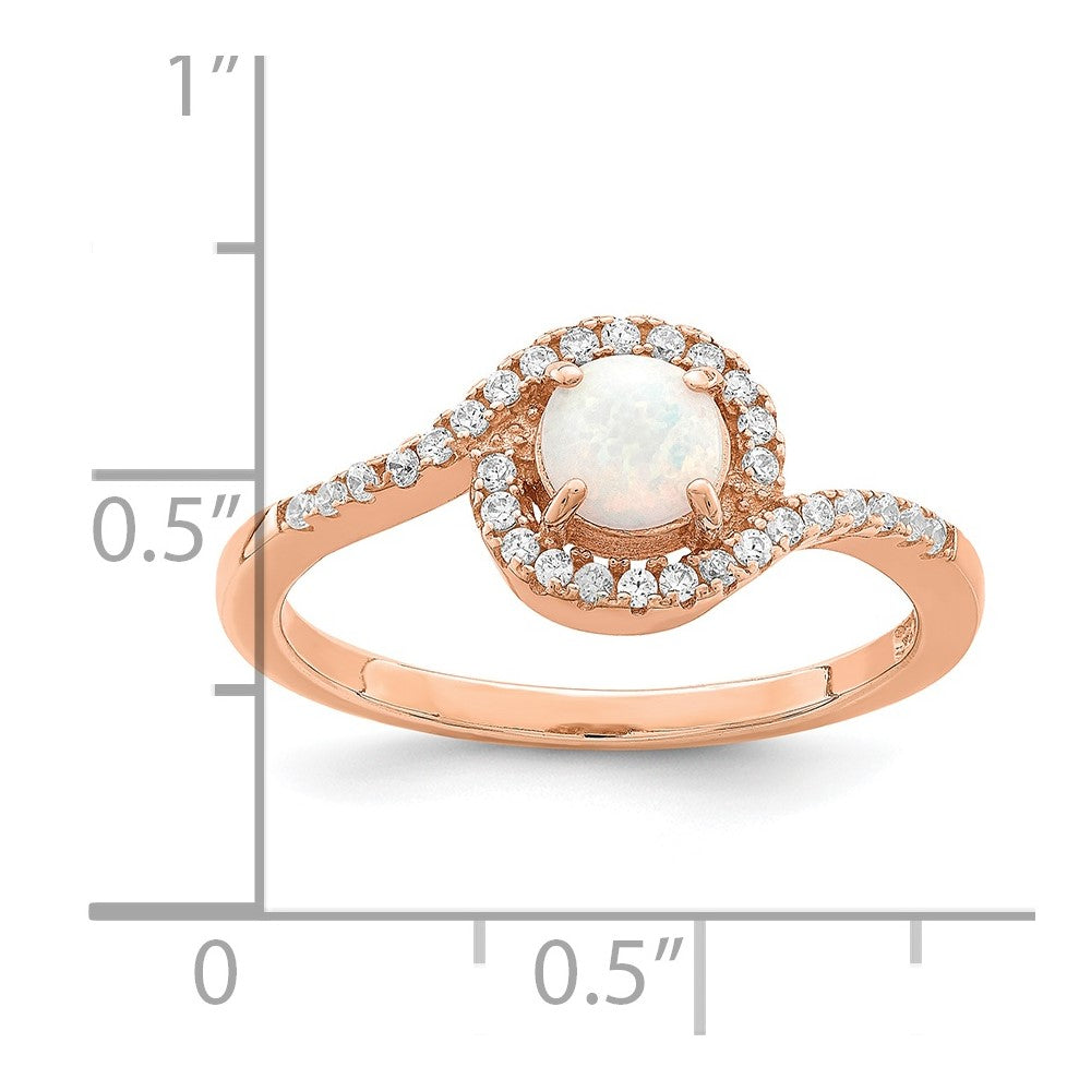 Sterling Silver Rose Tone Created Opal And Cz Halo Ring