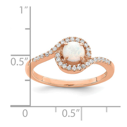 Sterling Silver Rose Tone Created Opal And Cz Halo Ring