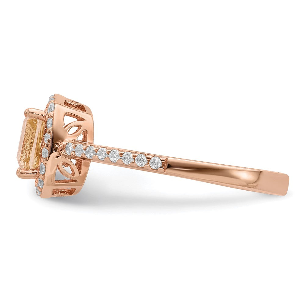 Sterling Silver Rose Tone Square Peach Cz Halo Ring