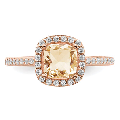 Sterling Silver Rose Tone Square Peach Cz Halo Ring