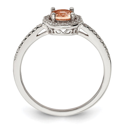 Sterling Silver Rose Tone Peach Cz Halo Ring
