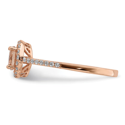 Sterling Silver Rose Tone Peach Cz Halo Ring