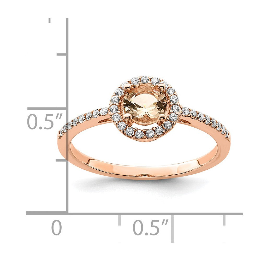 Sterling Silver Rose Tone Peach Cz Halo Ring