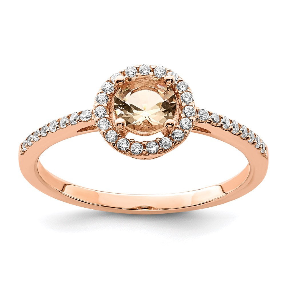 Sterling Silver Rose Tone Peach Cz Halo Ring