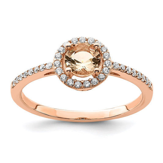 Sterling Silver Rose Tone Peach Cz Halo Ring