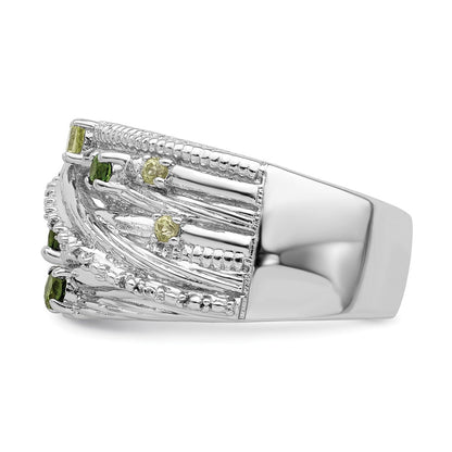 Sterling Silver Rhod Plat Chrome Diopside And Peridot Ring