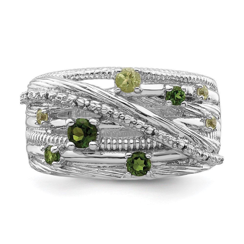 Sterling Silver Rhod Plat Chrome Diopside And Peridot Ring