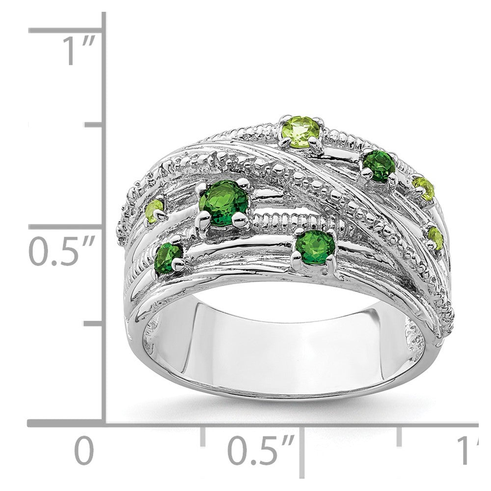 Sterling Silver Rhod Plat Chrome Diopside And Peridot Ring