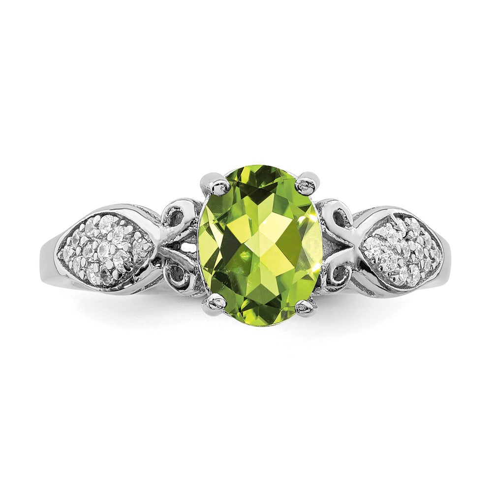 Sterling Silver Rhod Plated Polished Peridot And White Cz Ring