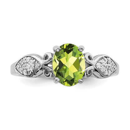 Sterling Silver Rhod Plated Polished Peridot And White Cz Ring