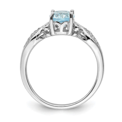 Sterling Silver Rhod Plated Polished Blue Topaz And White Cz Ring