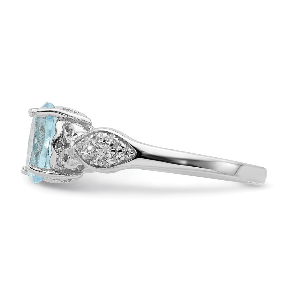 Sterling Silver Rhod Plated Polished Blue Topaz And White Cz Ring