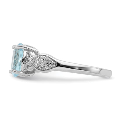 Sterling Silver Rhod Plated Polished Blue Topaz And White Cz Ring