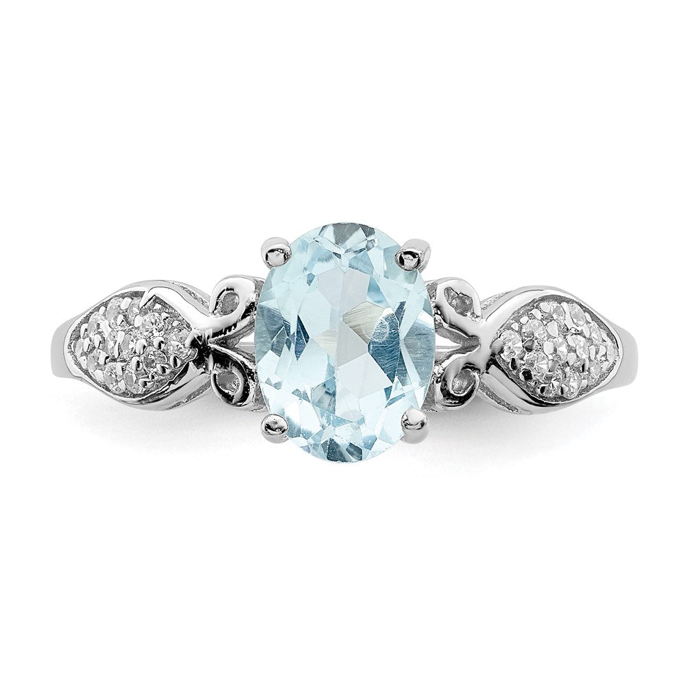 Sterling Silver Rhod Plated Polished Blue Topaz And White Cz Ring