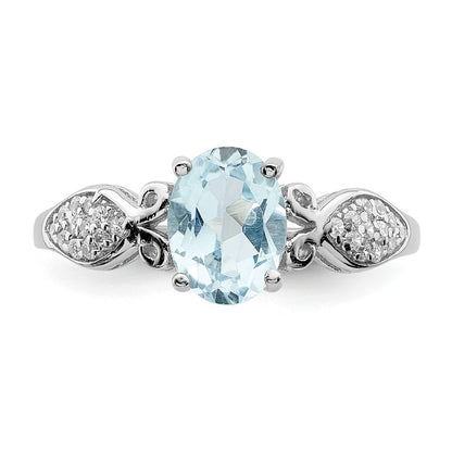 Sterling Silver Rhod Plated Polished Blue Topaz And White Cz Ring