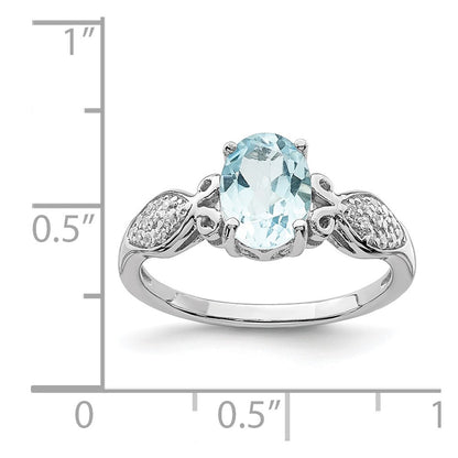 Sterling Silver Rhod Plated Polished Blue Topaz And White Cz Ring