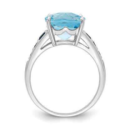 Sterling Silver Rhodium Plated Sky Blue Cushion & London Topaz Ring (Size 6 Only)