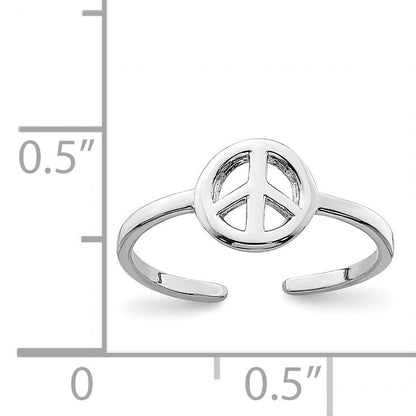 Sterling Silver Rhodium Plated Peace Sign Toe Ring