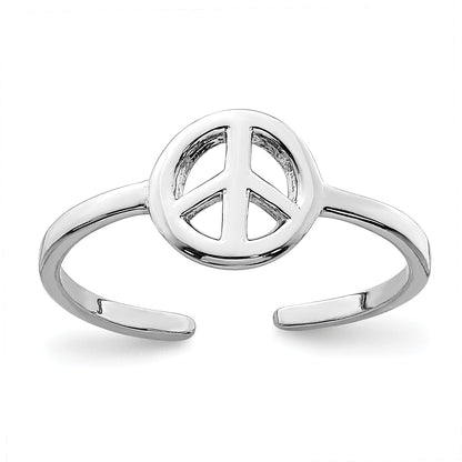 Sterling Silver Rhodium Plated Peace Sign Toe Ring