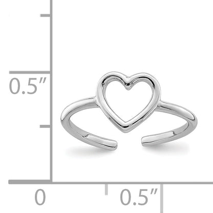 Sterling Silver Rhodium Plated Polished Heart Toe Ring