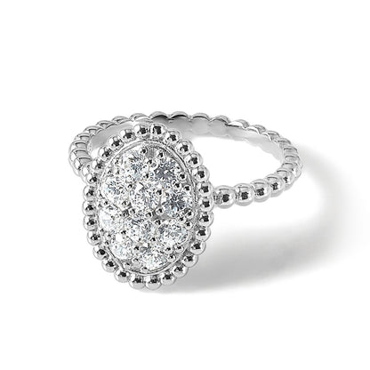 Sterling Silver Shimmer Rhodium Plated 10 Stone Cz Oval Beaded Ring