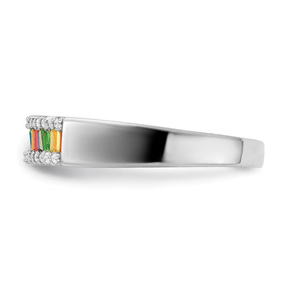Sterling Silver Prizma Rhodium Plated Colorful Baguette And White Cz Ring