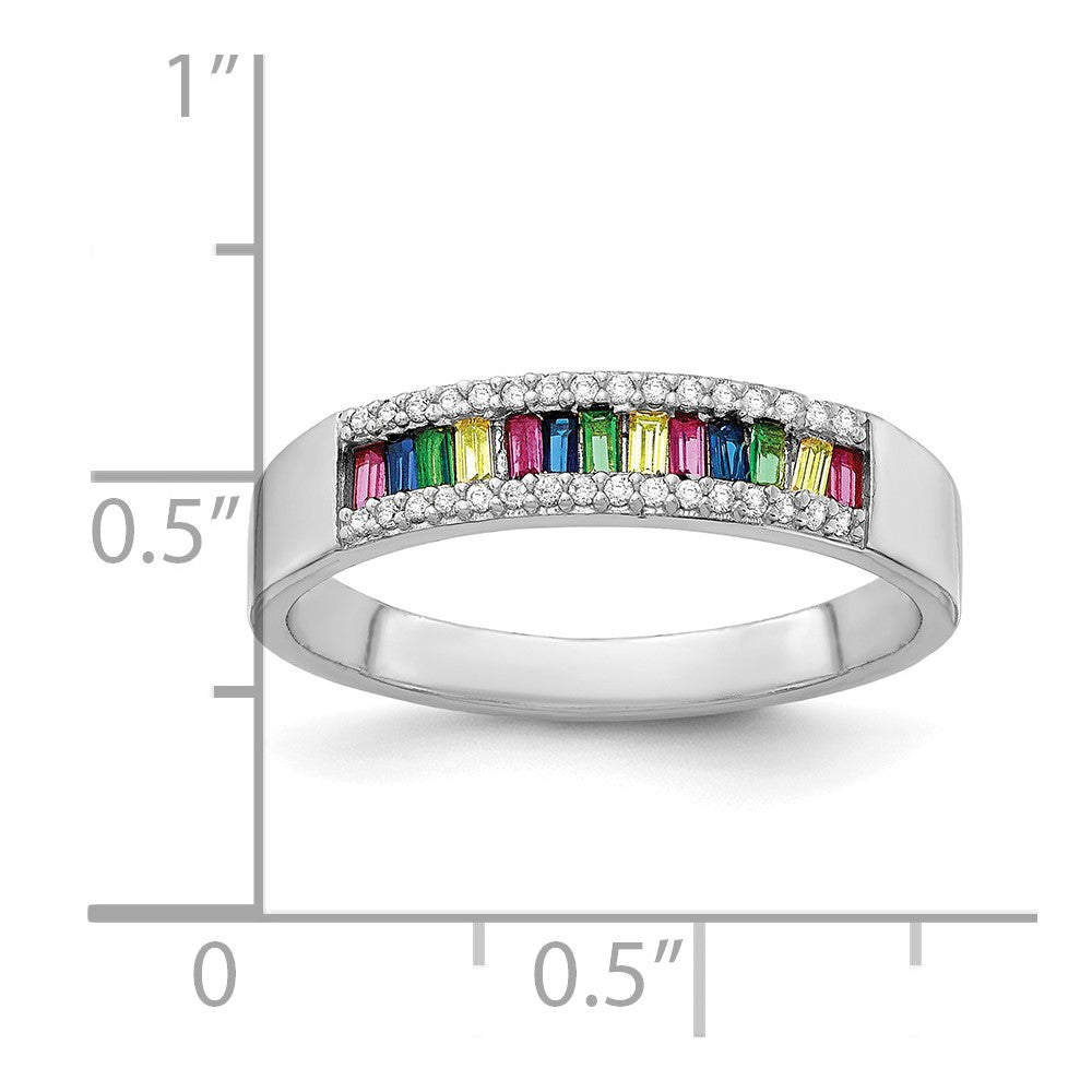 Sterling Silver Prizma Rhodium Plated Colorful Baguette And White Cz Ring