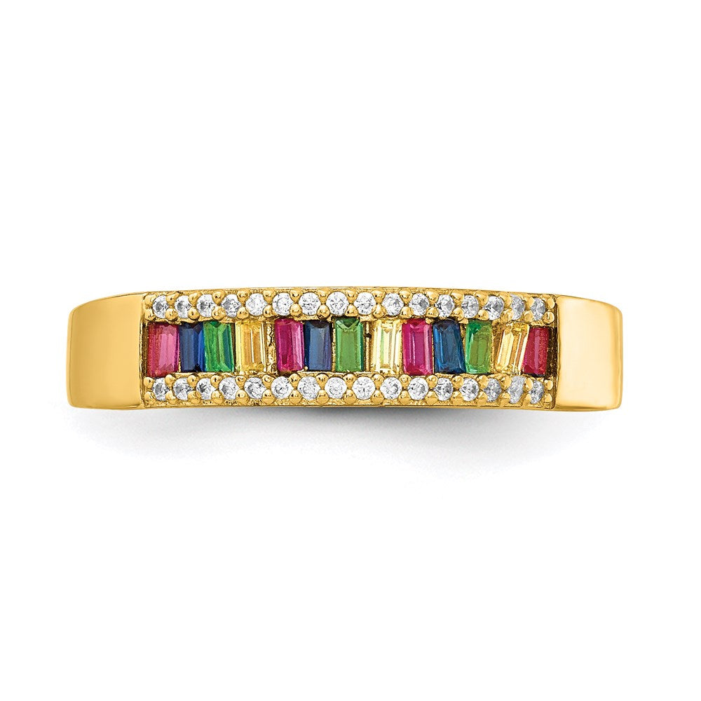 Sterling Silver Prizma Gold Tone 14K Flash Plated Colorful Baguette And White Cz Ring