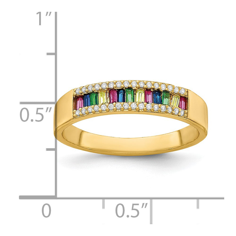 Sterling Silver Prizma Gold Tone 14K Flash Plated Colorful Baguette And White Cz Ring