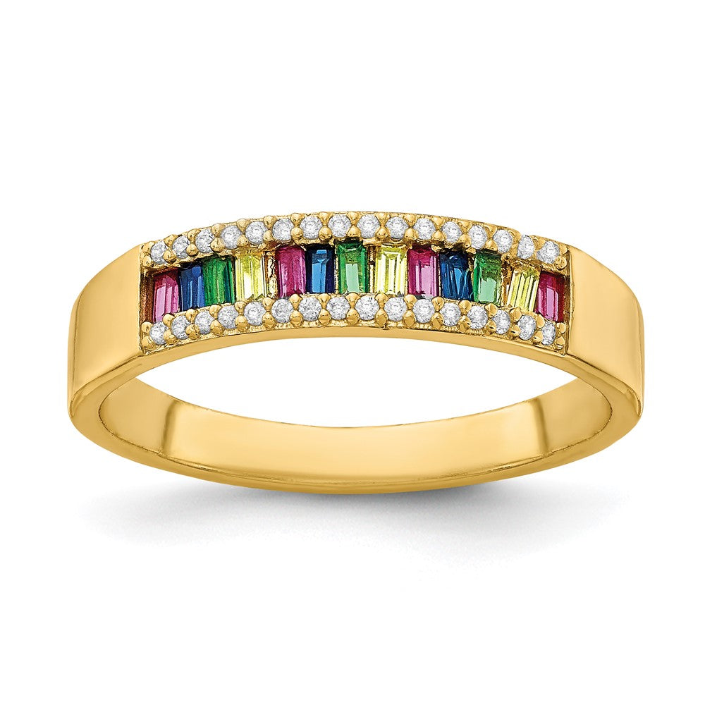 Sterling Silver Prizma Gold Tone 14K Flash Plated Colorful Baguette And White Cz Ring