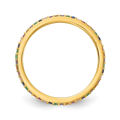 Sterling Silver Prizma Gold Tone 14K Flash Plated Colorful Cz Thin Band Ring (Size 7 Only)