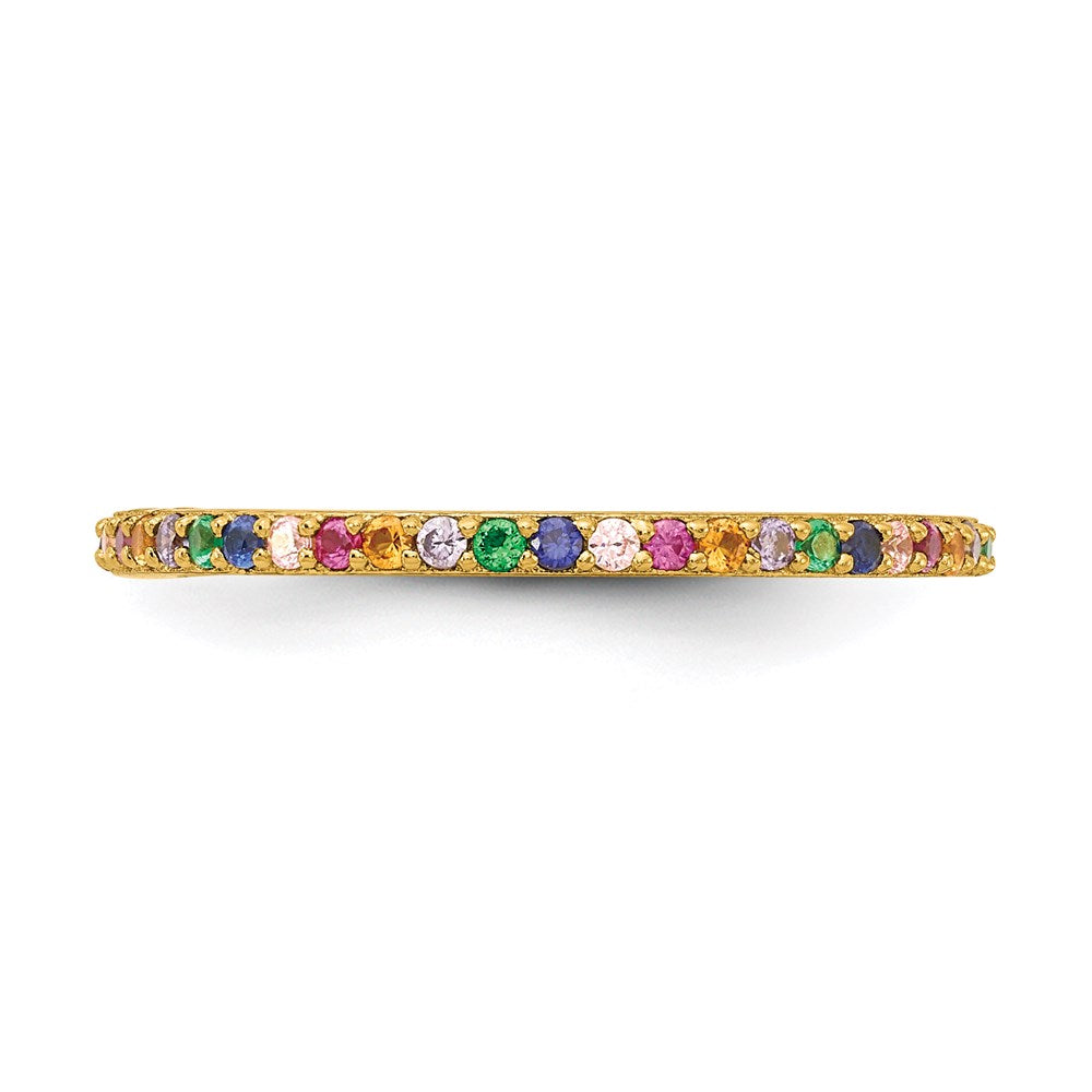 Sterling Silver Prizma Gold Tone 14K Flash Plated Colorful Cz Thin Band Ring (Size 7 Only)