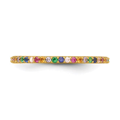 Sterling Silver Prizma Gold Tone 14K Flash Plated Colorful Cz Thin Band Ring (Size 7 Only)