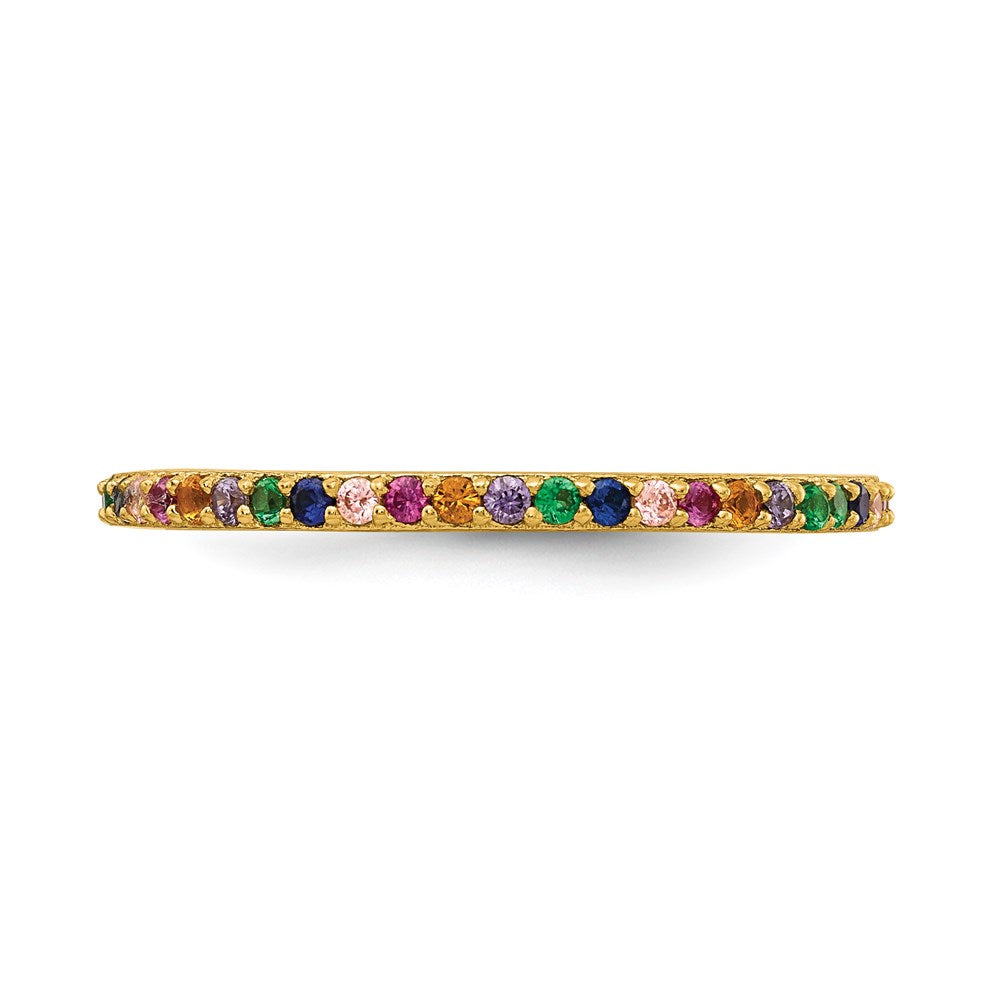Sterling Silver Prizma Gold Tone 14K Flash Plated Colorful Cz Thin Band Ring (Size 7 Only)