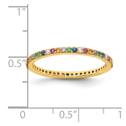 Sterling Silver Prizma Gold Tone 14K Flash Plated Colorful Cz Thin Band Ring (Size 7 Only)