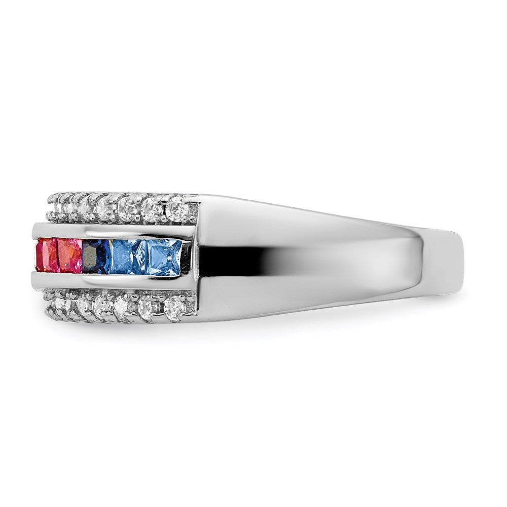 Sterling Silver Prizma Rhodium Plated Channel Set Colorful And White Cz Ring