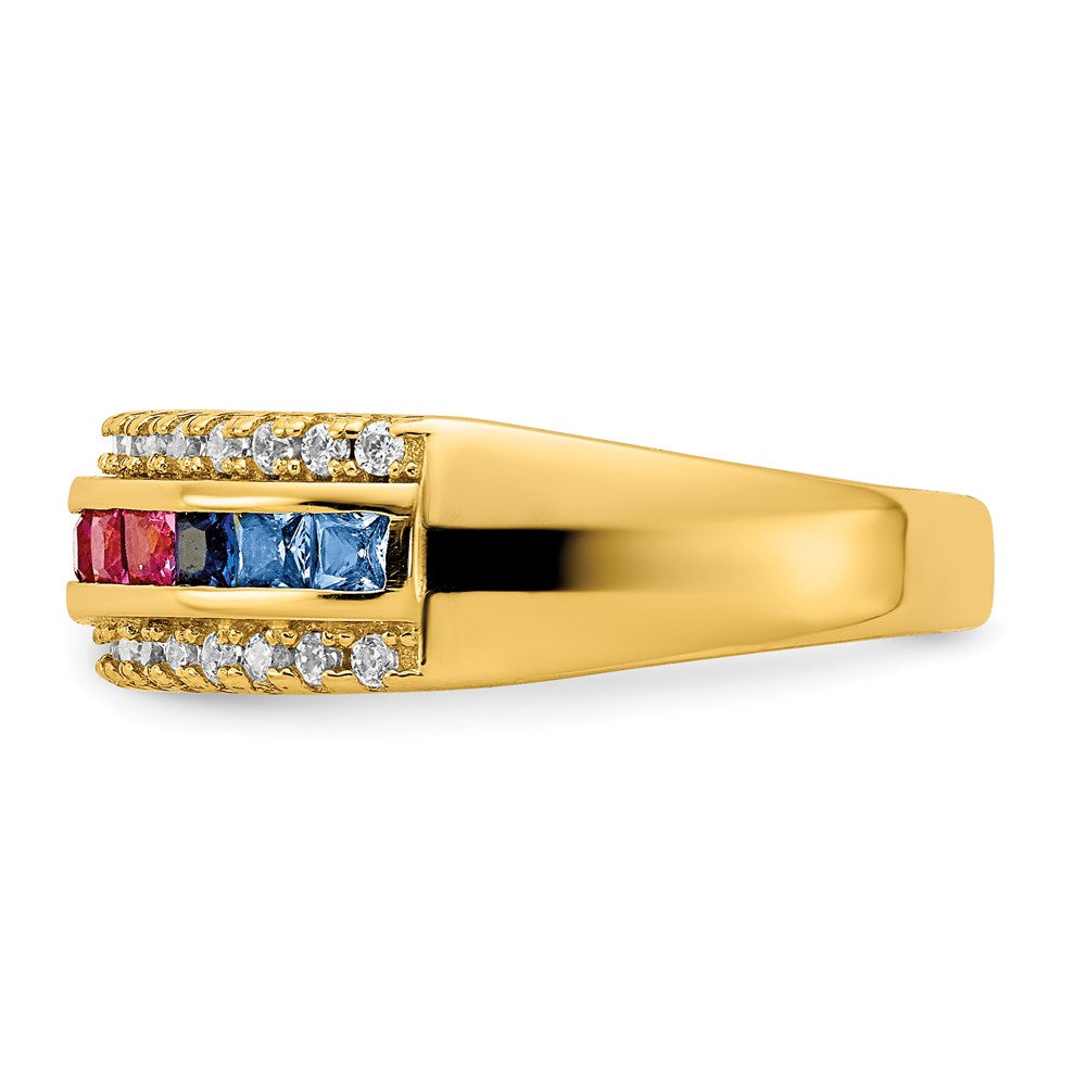 Sterling Silver Prizma Gold Tone 14K Flash Plated Channel Set Colorful And White Cz Ring
