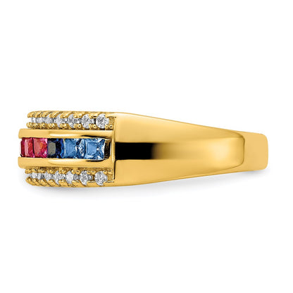 Sterling Silver Prizma Gold Tone 14K Flash Plated Channel Set Colorful And White Cz Ring