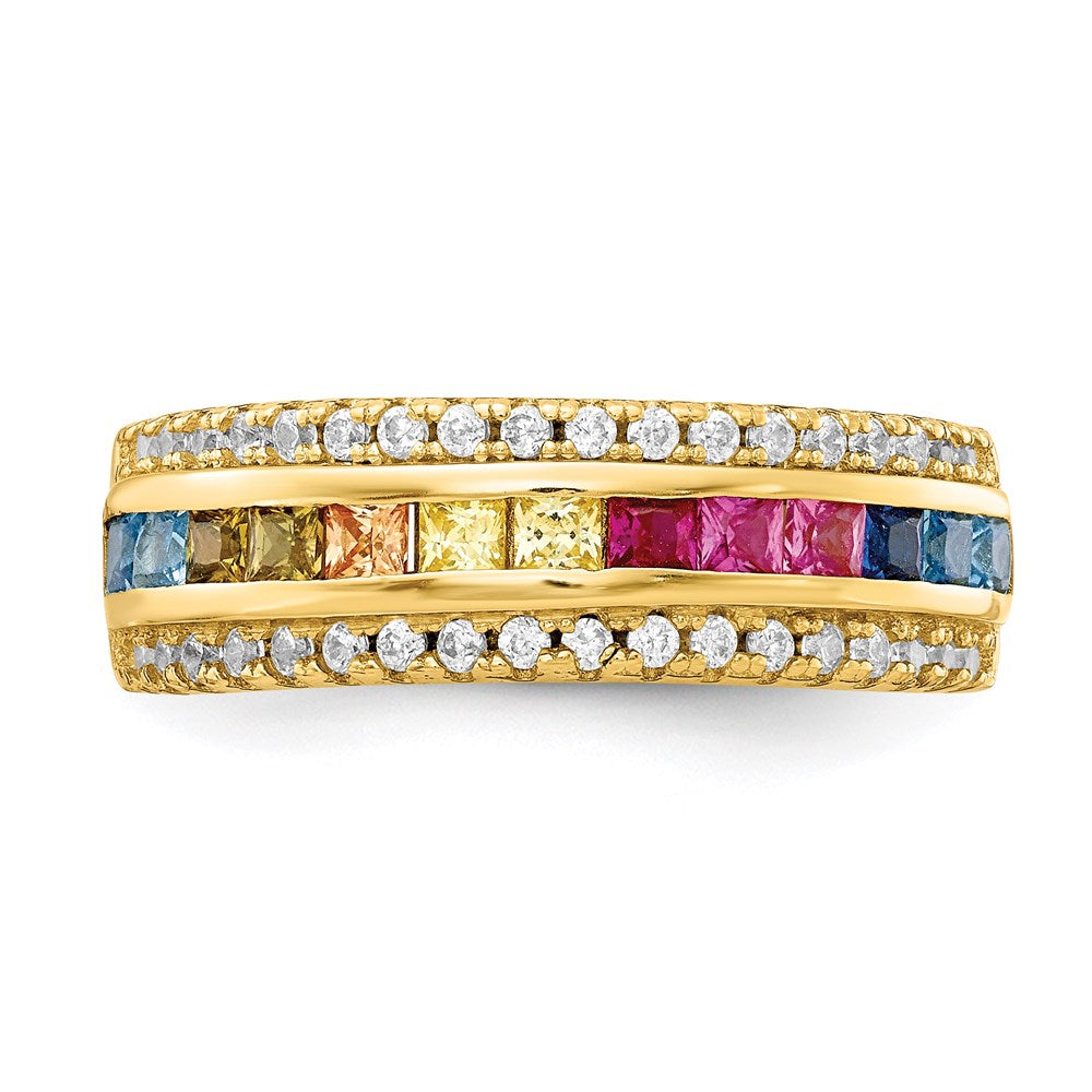 Sterling Silver Prizma Gold Tone 14K Flash Plated Channel Set Colorful And White Cz Ring