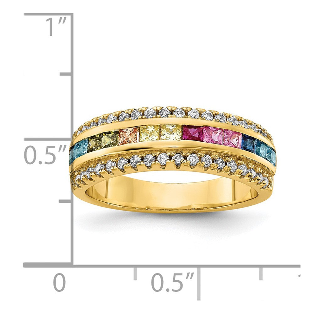 Sterling Silver Prizma Gold Tone 14K Flash Plated Channel Set Colorful And White Cz Ring