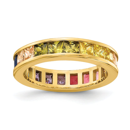Sterling Silver Prizma Gold Tone 14K Flash Plated Channel Set Colorful Cz Eternity Band Ring (Size 6 Only)