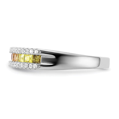 Sterling Silver Prizma Rhodium Plated Princess White And Colorful Channel Set Cz Ring