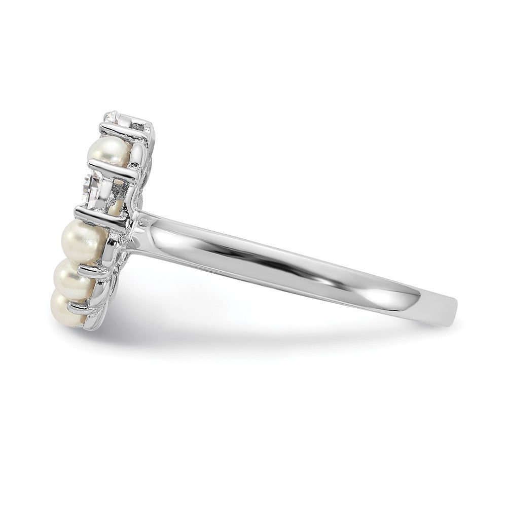 Sterling Silver Rhodium Plated 2 2.5mm Button Fwc Pearl Cz Ring