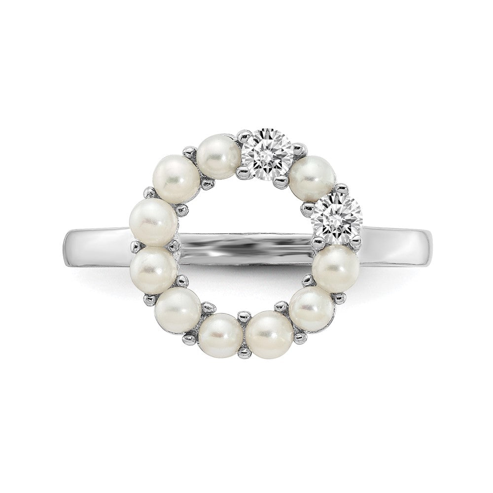 Sterling Silver Rhodium Plated 2 2.5mm Button Fwc Pearl Cz Ring