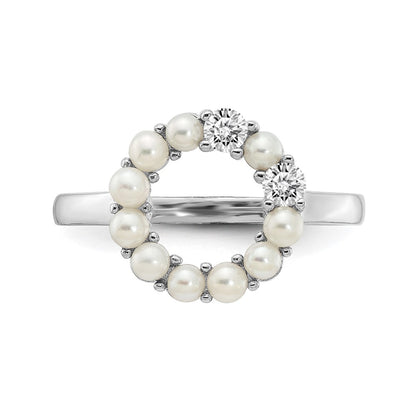 Sterling Silver Rhodium Plated 2 2.5mm Button Fwc Pearl Cz Ring
