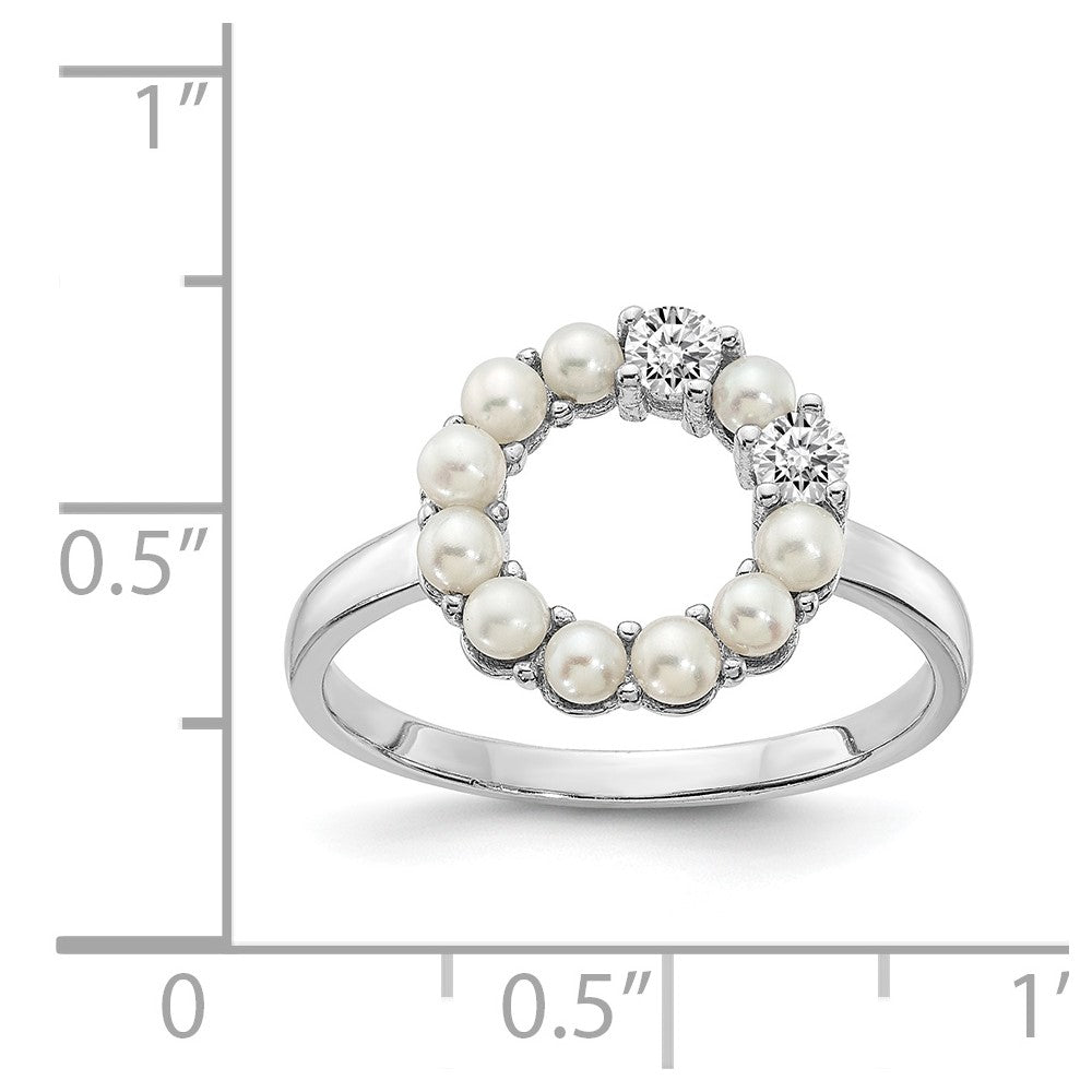 Sterling Silver Rhodium Plated 2 2.5mm Button Fwc Pearl Cz Ring